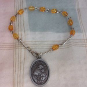 St Anthony Orange Bead Chaplet Bracelet 7" L